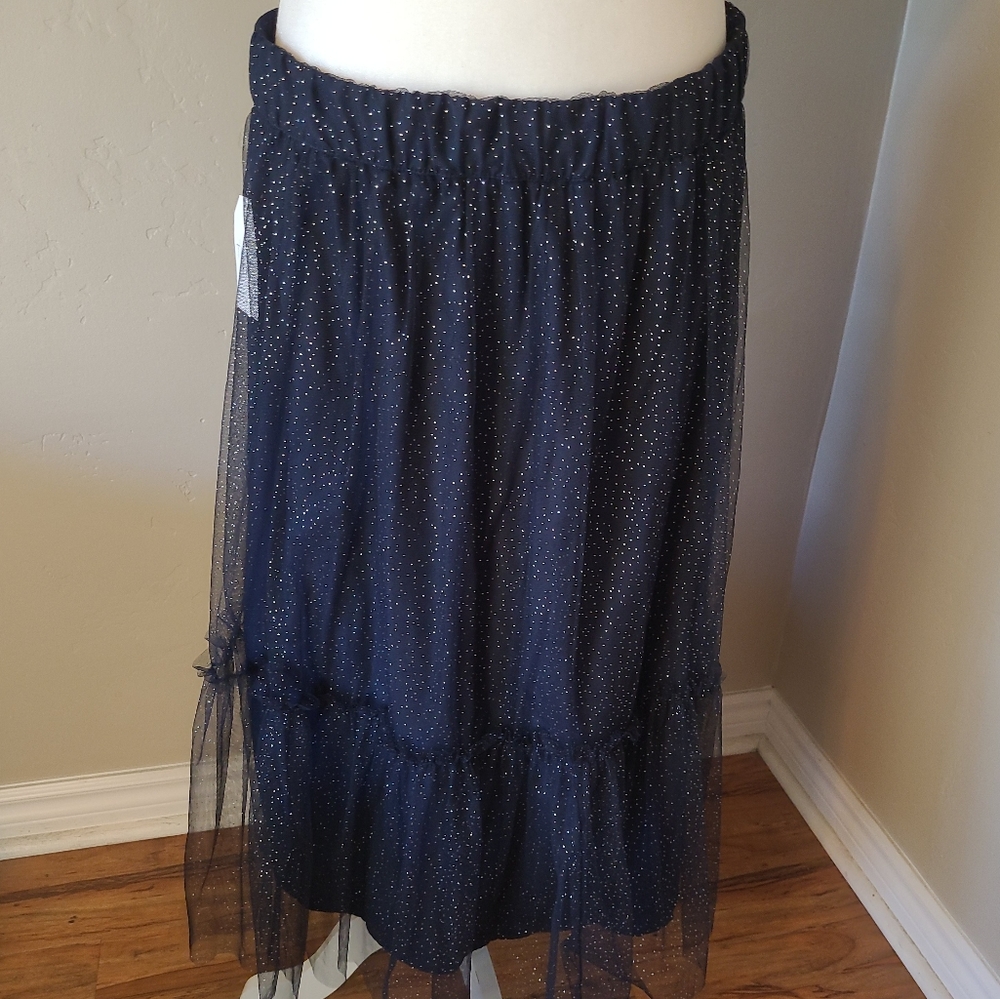 TIME TRU Women's Skirt SIZE LARGE 12-14 Navy Blue Sparkly new with tags. Sd